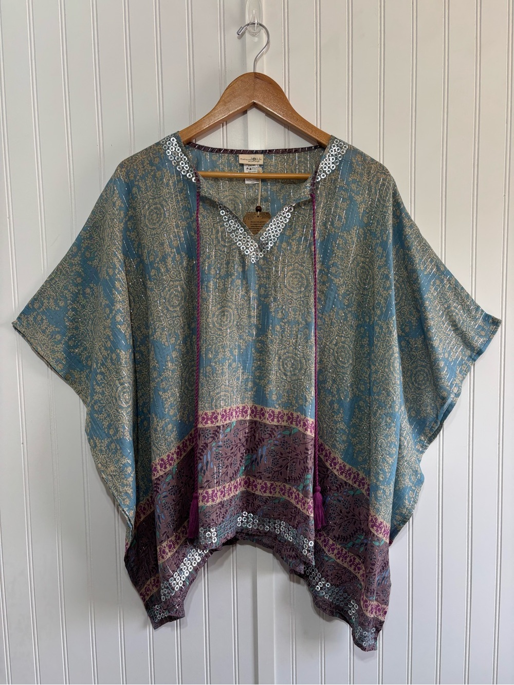 Natural Life Peace Boho Sequin Kimono Poncho Top One Size NWT